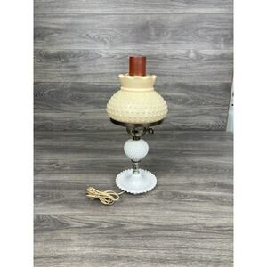 Vintage 1960’s Fenton White Hobnail Milk Glass Hurricane Student Desk Lamp 18”